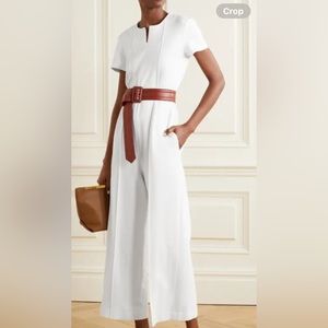 Brand new Rosetta Getty zipper front wide leg jumpsuit in white stretch-crepe